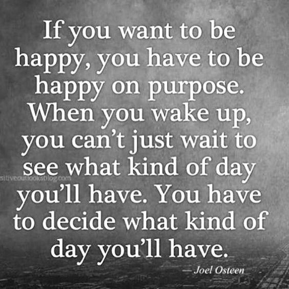 if you want to be happy, you have to be happy on purpose.  when you wake up, you can't just wait to see what kind of day you'll have.  you have to decide what kind of day you'll have.